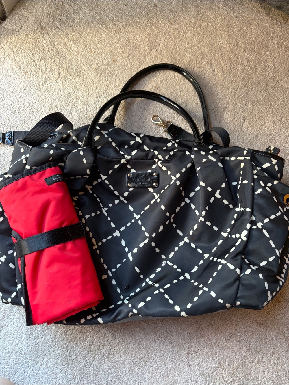 kate spade black tote baby bag white dot with  changing pad